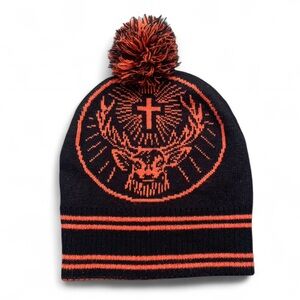 Jägermeister Black and Orange Knit Pom Beanie with Stag Emblem